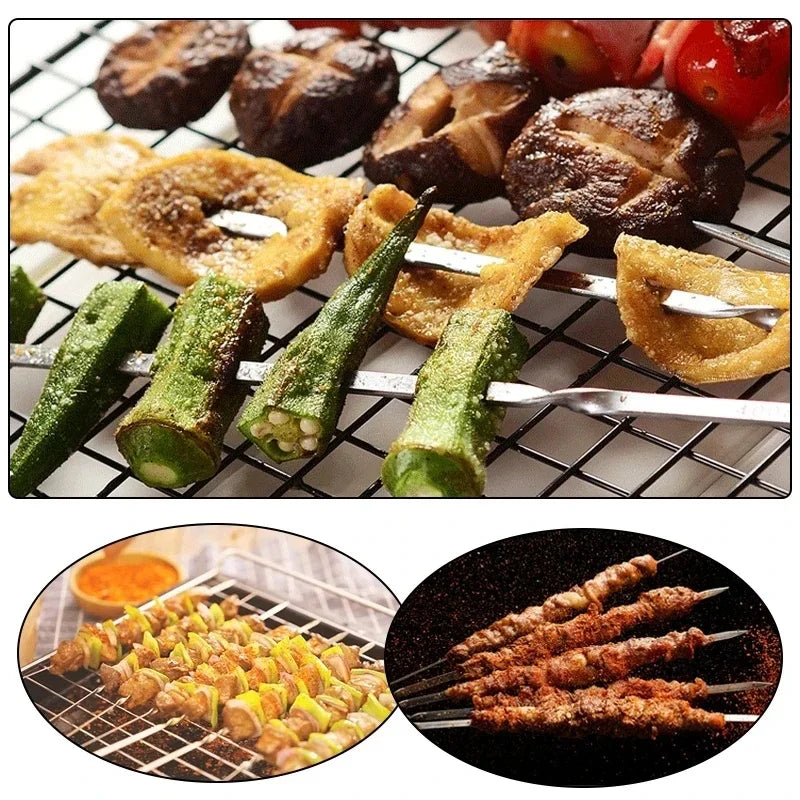 10/20/50Pcs Stainless Steel Barbecue Skewers, Reusable BBQ Kebab Skewers for Outdoor Camping, Picnic Tools, Cooking Tools