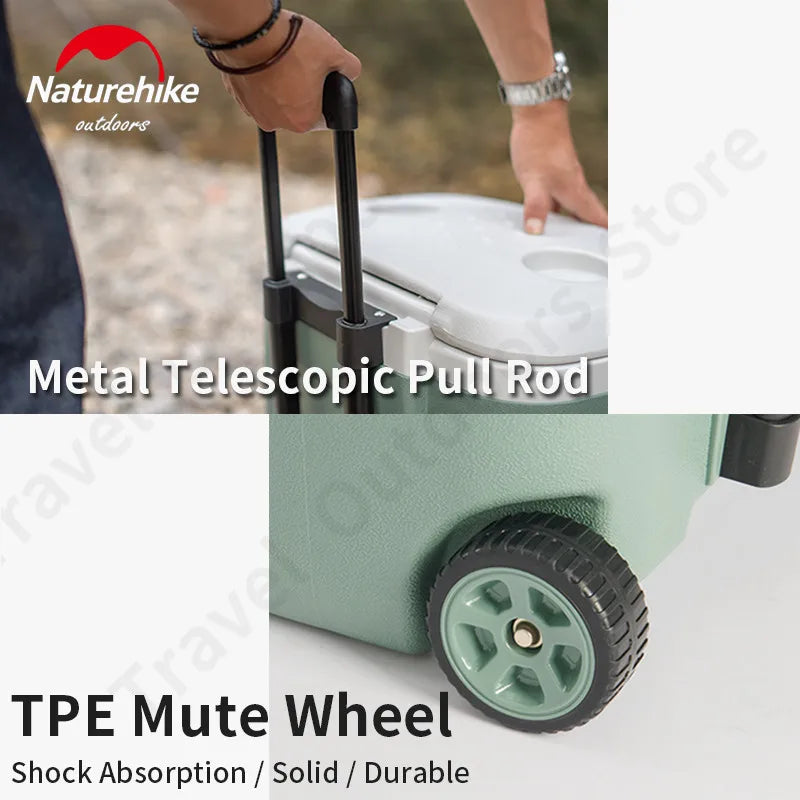 Naturehike 38L Cooler Box PP Storage Pull Roller Outdoor Picnic Camping 24-48h Keeping Food Fresh Portable Large Capacity Cooler