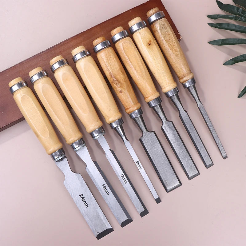 【A】4Pcs 6/12/18/24mm Wood Carving Chisels Set Professional For Woodworking With Ergonomic Wood Carving Tools DIY Auxiliary Tools