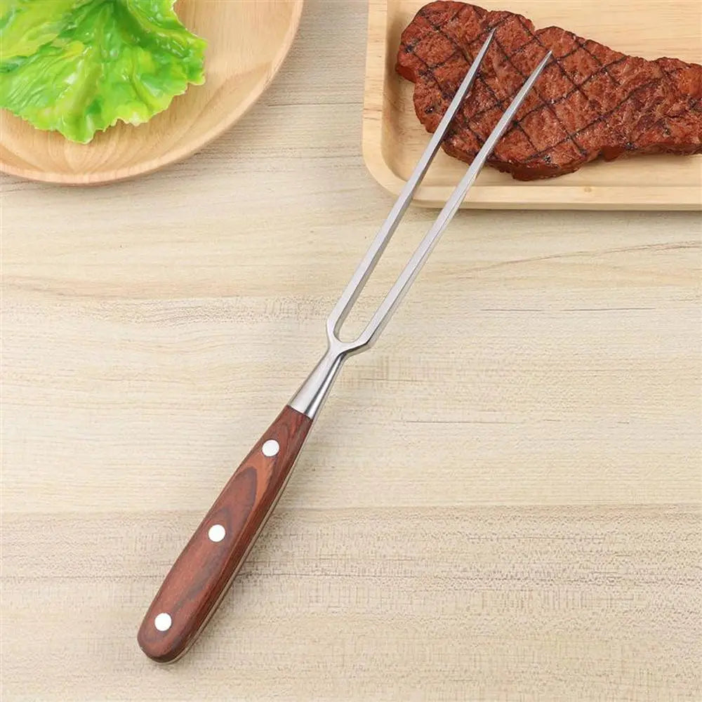 Portable Wooden Handle Grilling Picnic Cooking Fish BBQ Tool Barbecue Fork Meat Fork Kitchen Accessories