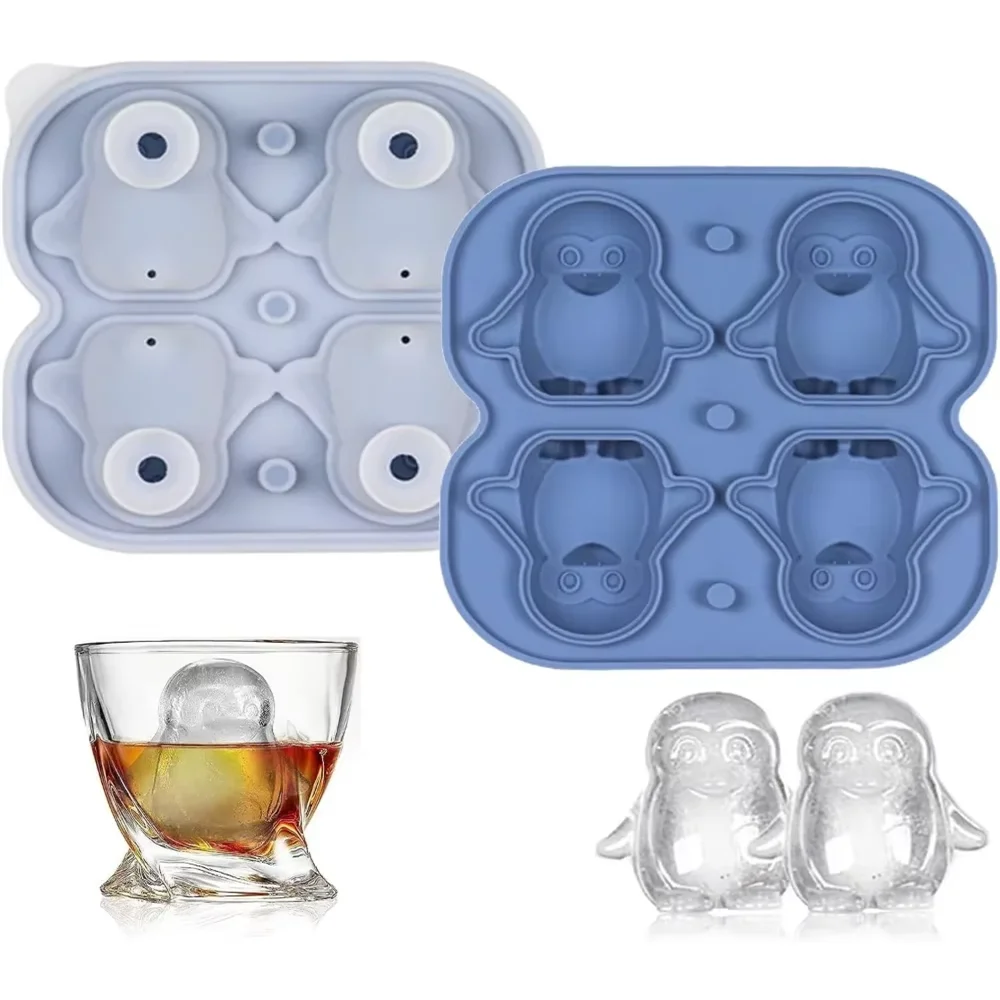 Ice Cube Tray,Silicone Ice Cube Tray with Lid,Penguin Ice Cube Trays for Whiskey Cocktails Gin Beer Juice, DIY Ice Cube Mold