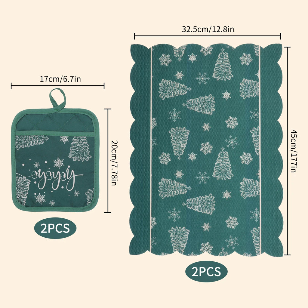 Christmas insulation seven piece set, heat-resistant oven gloves, hand clips, insulation pads, aprons, kitchen baking tools
