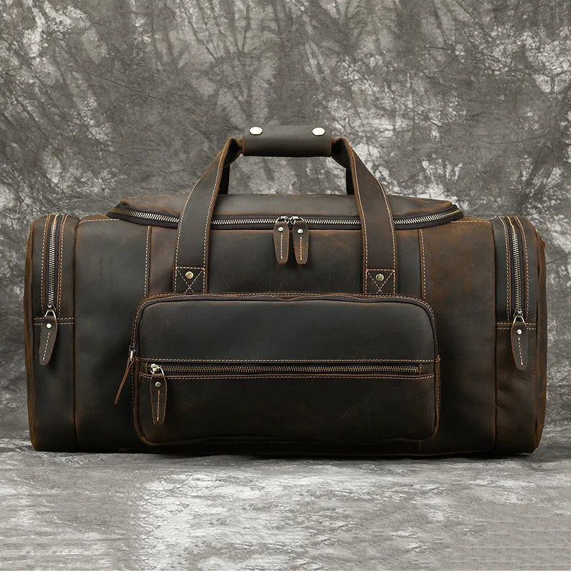 Big Capacity Leather Baggage Bag For Men Male Travel Bag Duffle Bags Weekender Bags On Luggage Over Night Handbags For Man