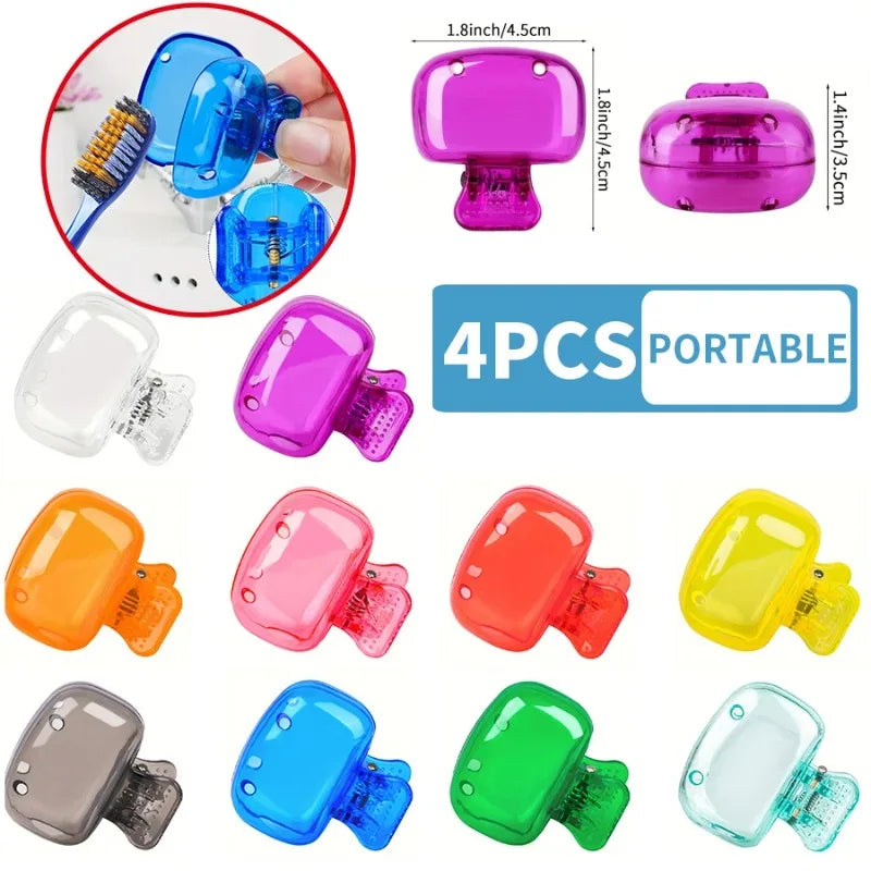 Portable 4 Count Durable Toothbrush Protective Cover Travel Essential Storage Clip Carry On Daily Hygiene Product travel