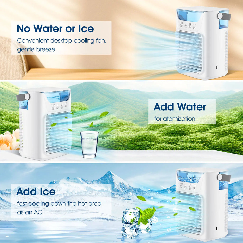 Portable Humidifier Cooling Fan Air Conditioner Desktop Fan Water Tank Small Air Cooling Fan for Home Bedroom Small Personal Fan
