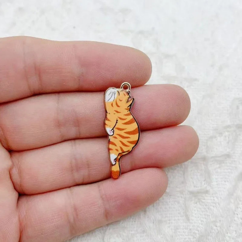 10pcs Cute Cat Printed Cartoon DIY Alloy Drip Oil Accessories Keychain Pendant Necklace Pendant Decoration