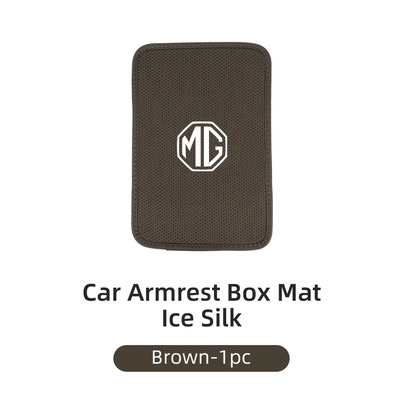 Leather Car Central Armrest Pad Anti Slip Ice Silk Armrest Box Mat For Morris Garages MG 6 3 5 7 TF ZR ZS HS GS GT RX5 RX8 350