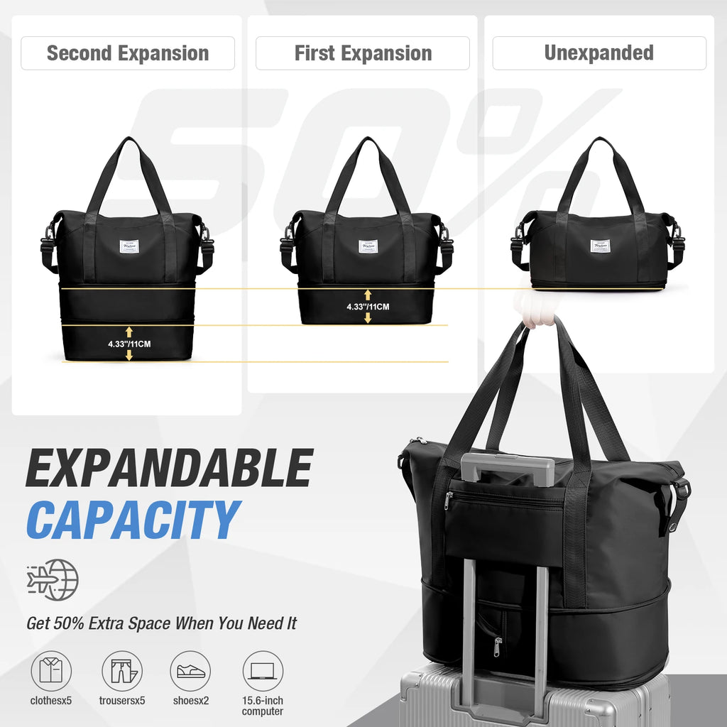 Expandable Large Capacity Travel Bag, Triple Layer Folding Travel Bag Multifunctional Storage Luggage Bag for Clothing, Handbag