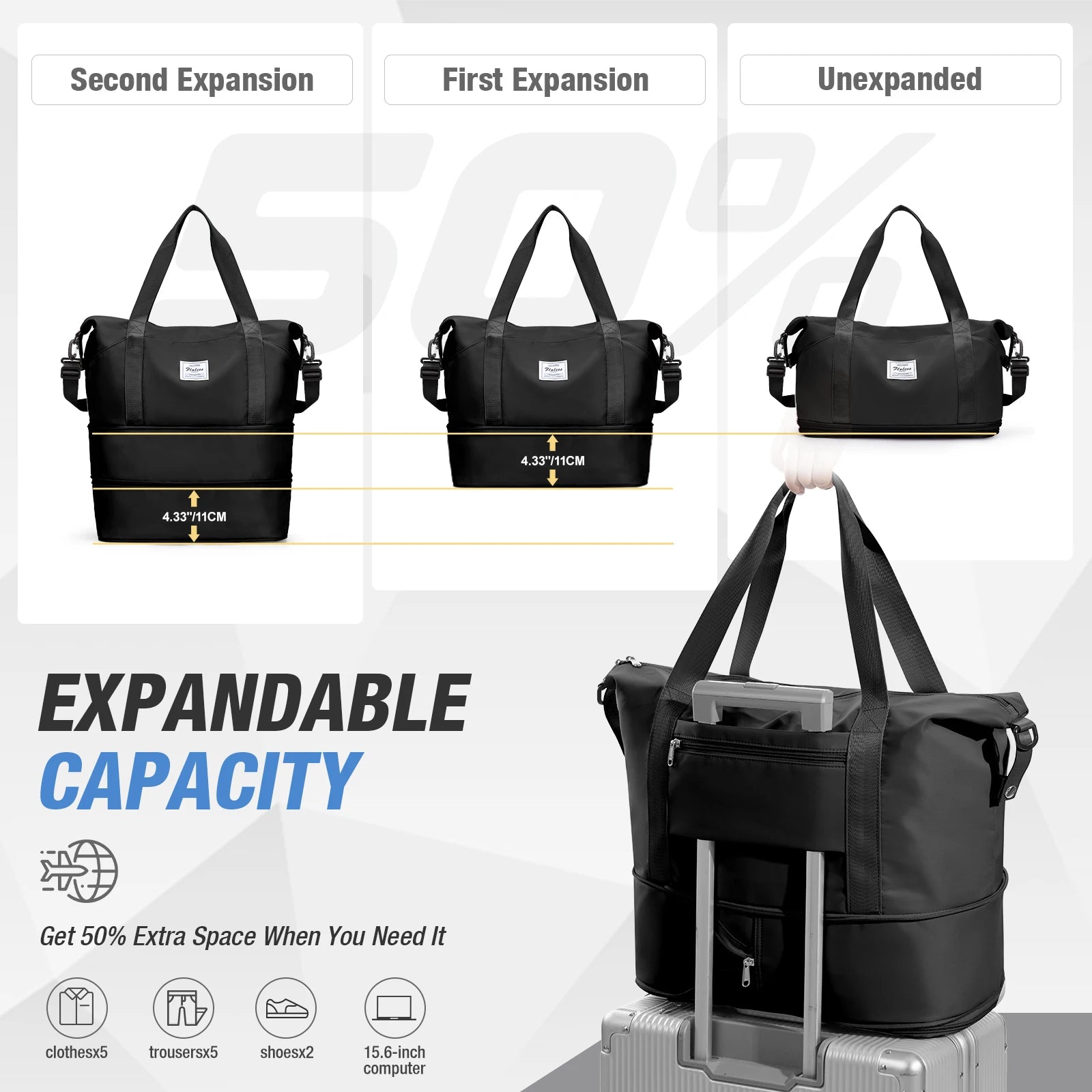Expandable Large Capacity Travel Bag, Triple Layer Folding Travel Bag Multifunctional Storage Luggage Bag for Clothing, Handbag