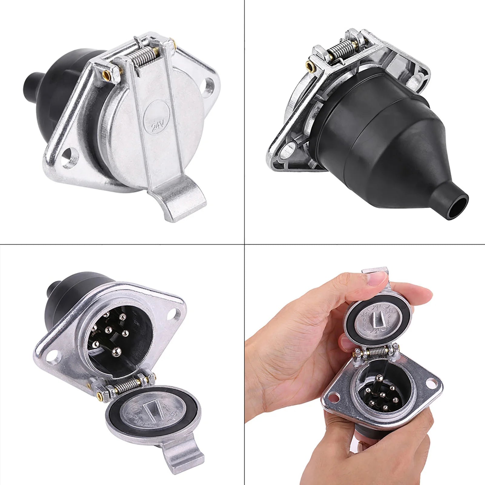 1PC Universal 24V 7 Pin Trailer Plug and Socket Type N Standard Connector Adapter Socket for Heavy Duty Truck Trailer Wiring