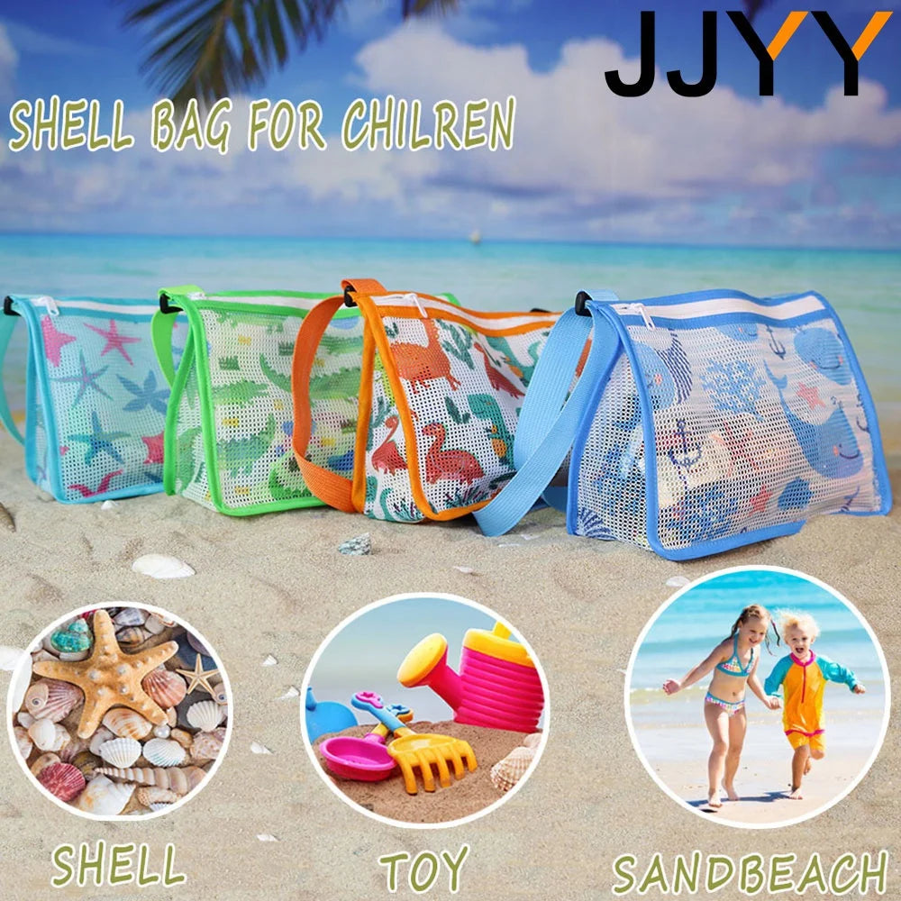 JJYY Foldable Beach Bag Beach Mesh Toy Seashell Tote Kids Toy Storage Bag
