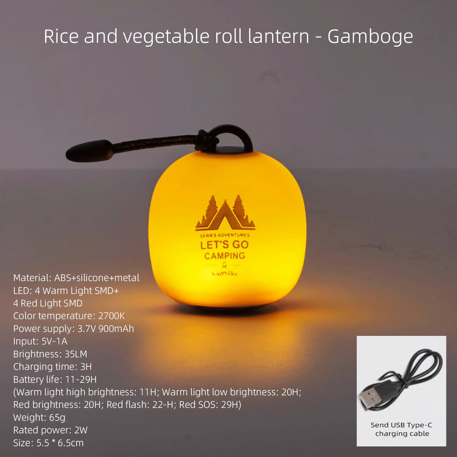 WELLHIKE Squishy Rice Ball Silicone LED Camping Light, Rechargeable Dimmable Long-Lasting Outdoor Ambient Lamp