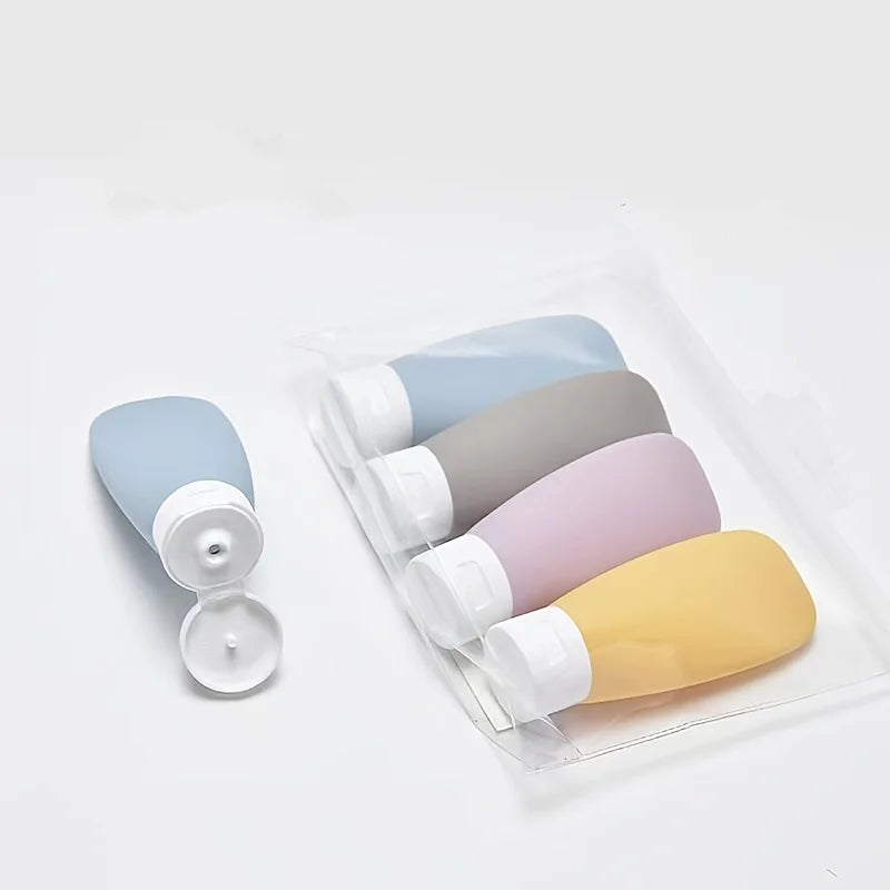 4 pcs Leak-Proof Squeeze Bottles for Travel Toiletries - Refillable Cosmetic Containers for Shampoo, Lotion, and Body Wash