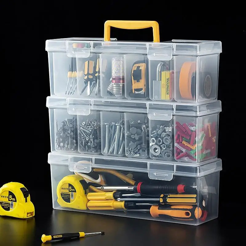 Transparent Handheld Tool Organizer Box Large Capacity Portable Storage Box for Art and Repair Tools