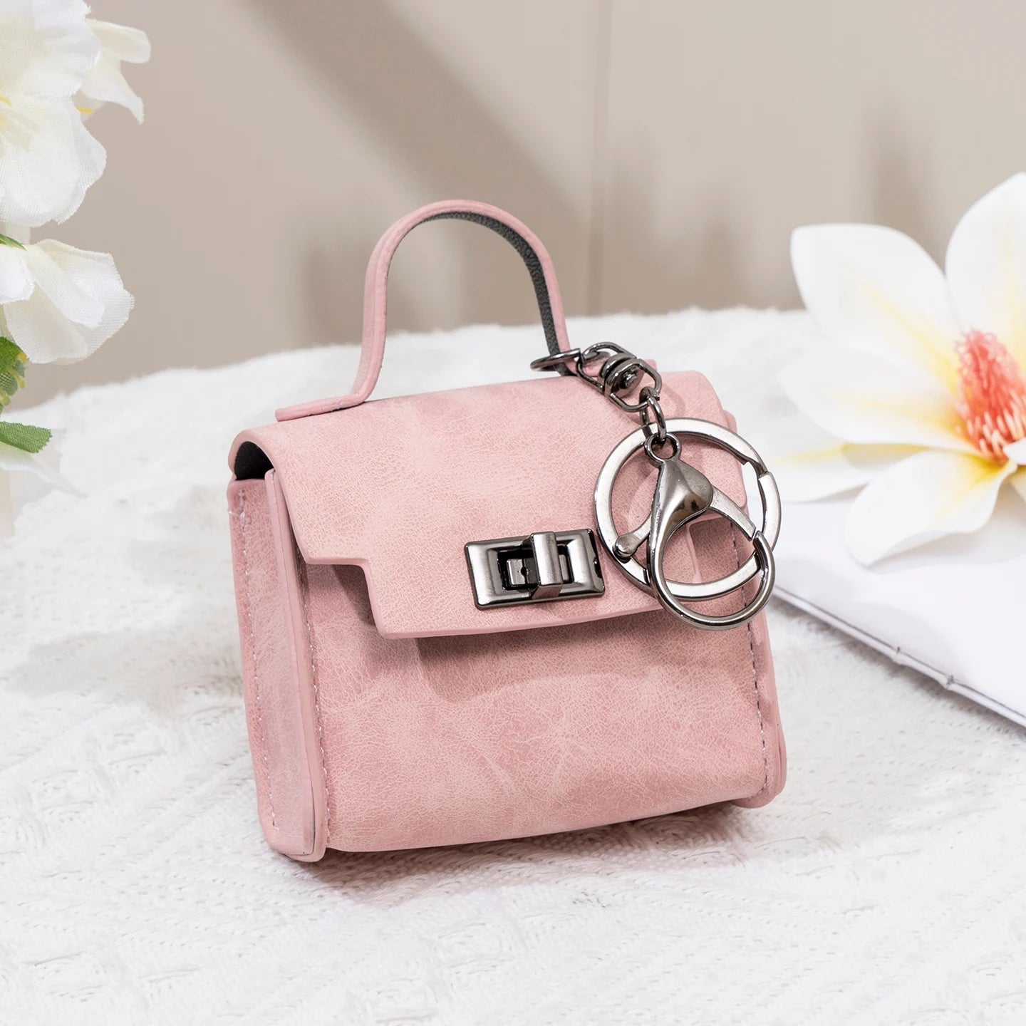 Vintage Suede Mini Handbag Charm Multi-use Airpod Storage Bag Ornament