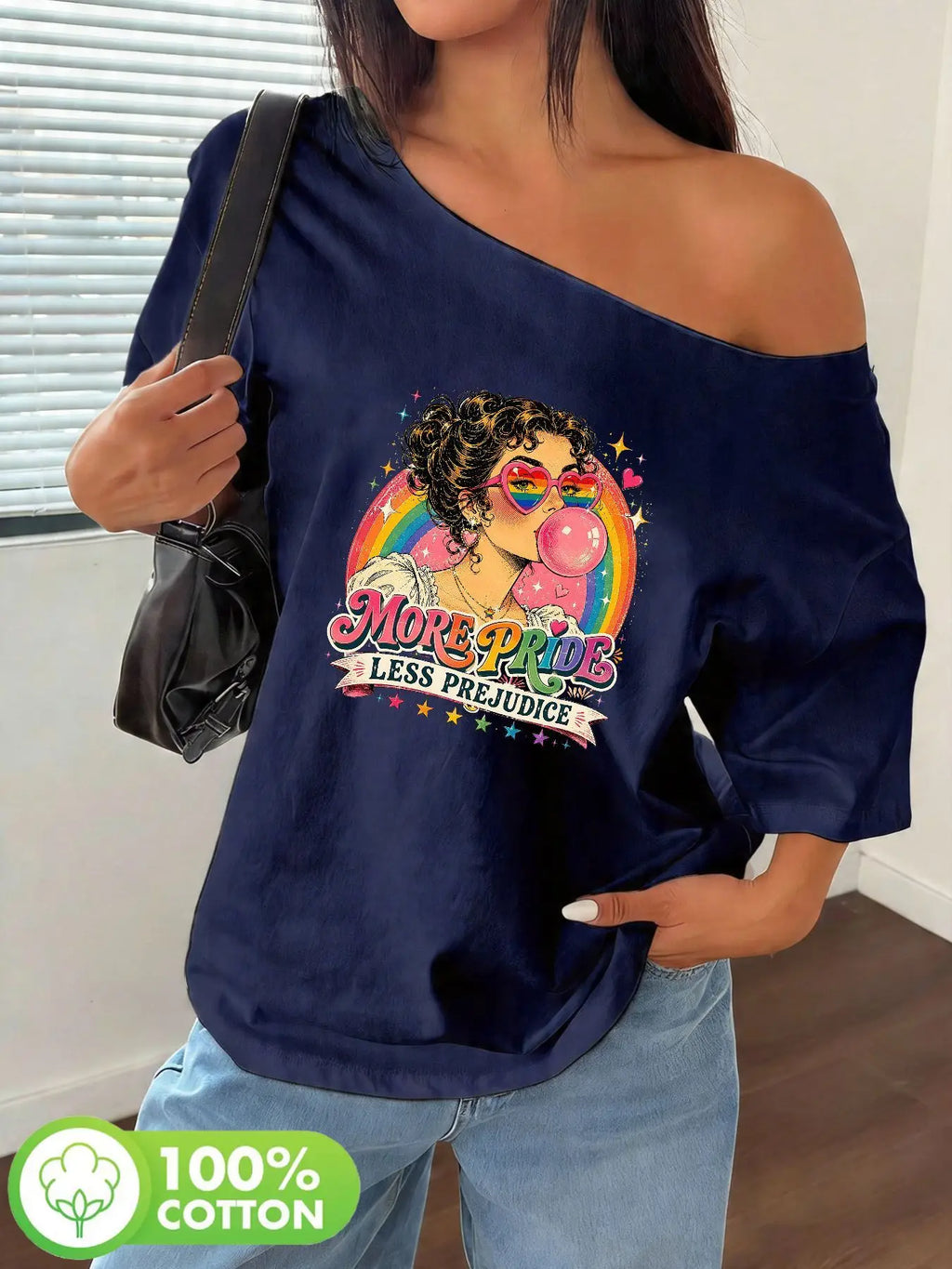 Plus Size Women's Retro Rainbow Pride Heart Sunglasses Graphic Tee 100% Cotton Shoulder Loose Print T-Shirt Oversized Y2K Sty