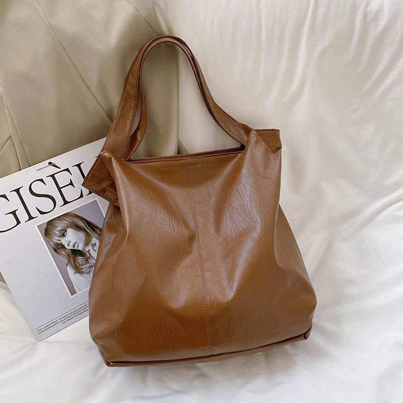 LEFTSIDE Fashion Big Leather Tote Bag for Women 2025 Tend Females Simple Large High Capacity Retro Shoulder Side Bag Handbags