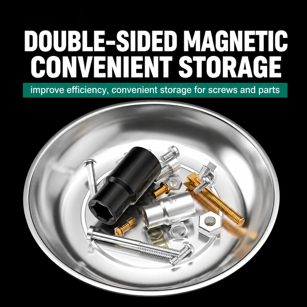 Round Stainless Steel Magnetic Parts Storage Bowl Metal Hardware Holder Tray For Garage Workshop Screws Nuts Bolts Organizer