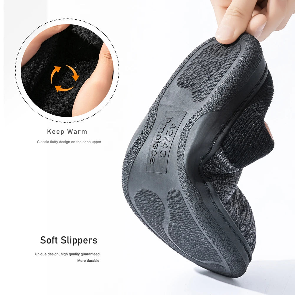 Winter Slippers for Men TPR Non Slip Memory Foam Warm Soft Durable Casual Cushion Patchwork Indoor Shoes