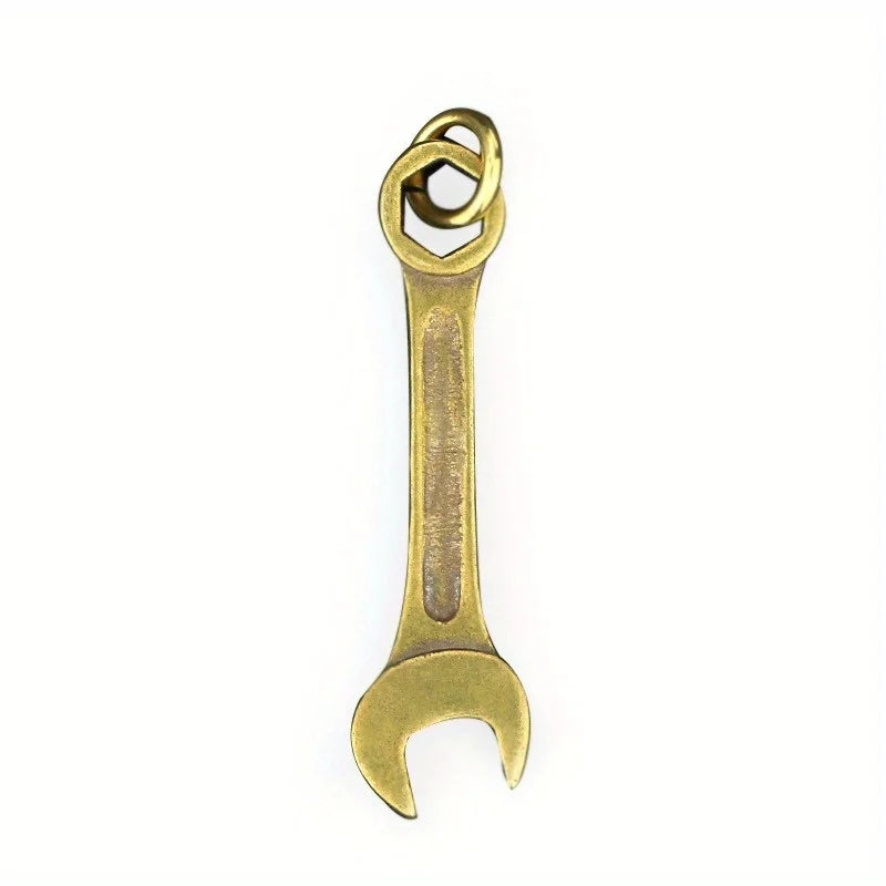 Vintage Solid Brass Wrench Key Chain Handmade Pure Copper Mini Spanner Keychain Pendant for Motorcycle Car Tool Keyring