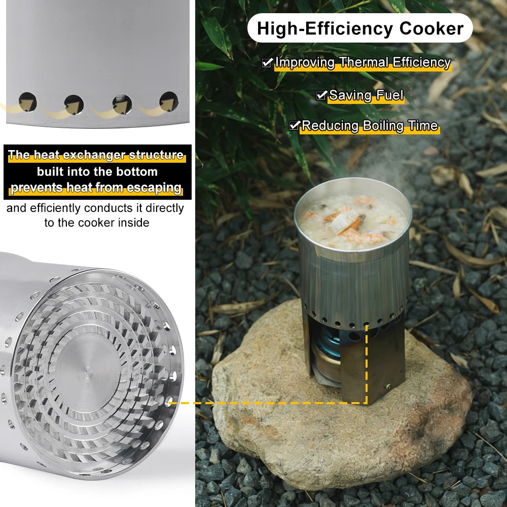 Soomloom Portable Heat-Focused Fast Boil Cooker, High-Efficiency Heat Camping Pot with Heat Exchanger, Quick Burn Coffee Cup