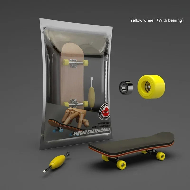 1set Professional Finger Skateboard Five-Layer Maple Wood Bearing Alloy Wheel Fingertip Skateboard Venue Swingable