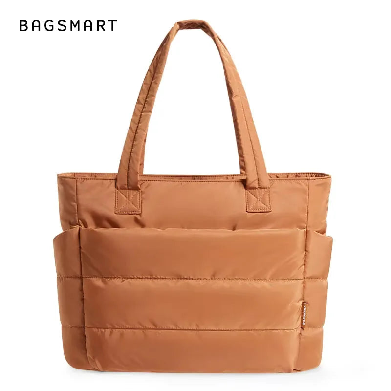 BAGSMART Women's Bag Solid Color Tote Bag Commuting College Padded Shoulder Bag Leisure Simple Female Handbags for Travel