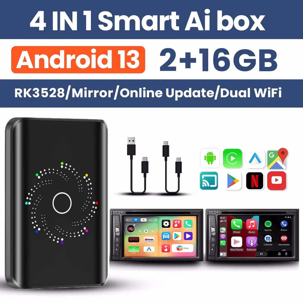 2025 New Wireless Android Auto Adapter Wired to Wireless Carplay Smart Box USB Plug and Play Online Upgrade WiFi Auto Connection
