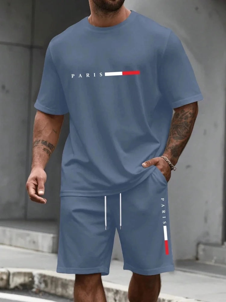 Men's Tracksuit 2 Piece O-neck Short Sleeve Shirt Shorts Set Men's Running Suit Plus Size T shirts Man Clothing Summer T-shirt