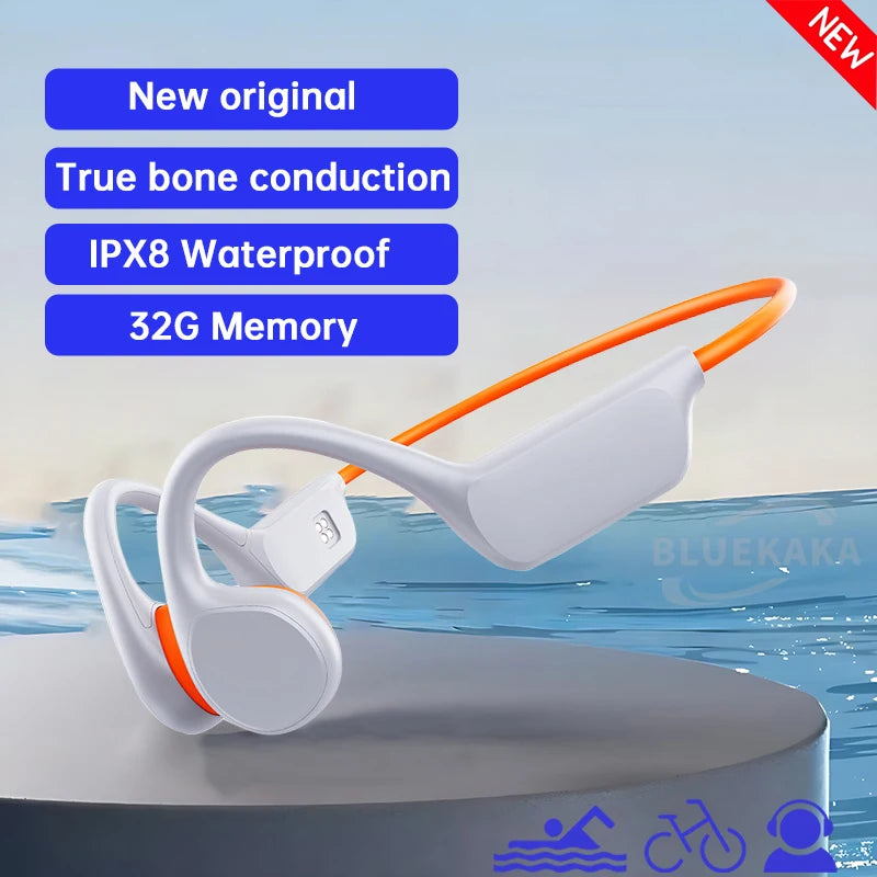 2025 Bone Conduction Wireless Headphones IPX8 Waterproof Swimming Headset 32GB MP3 Player BT5.4 With Mic Music  Sports Earphone
