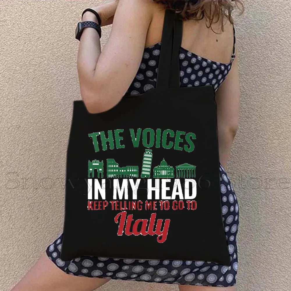 Funny Ciao Bella Saying Italy Flag Rome Colosseum Firenze Florence Panorama Italian Canvas Tote Bag Shopper Girl Casual Handbag