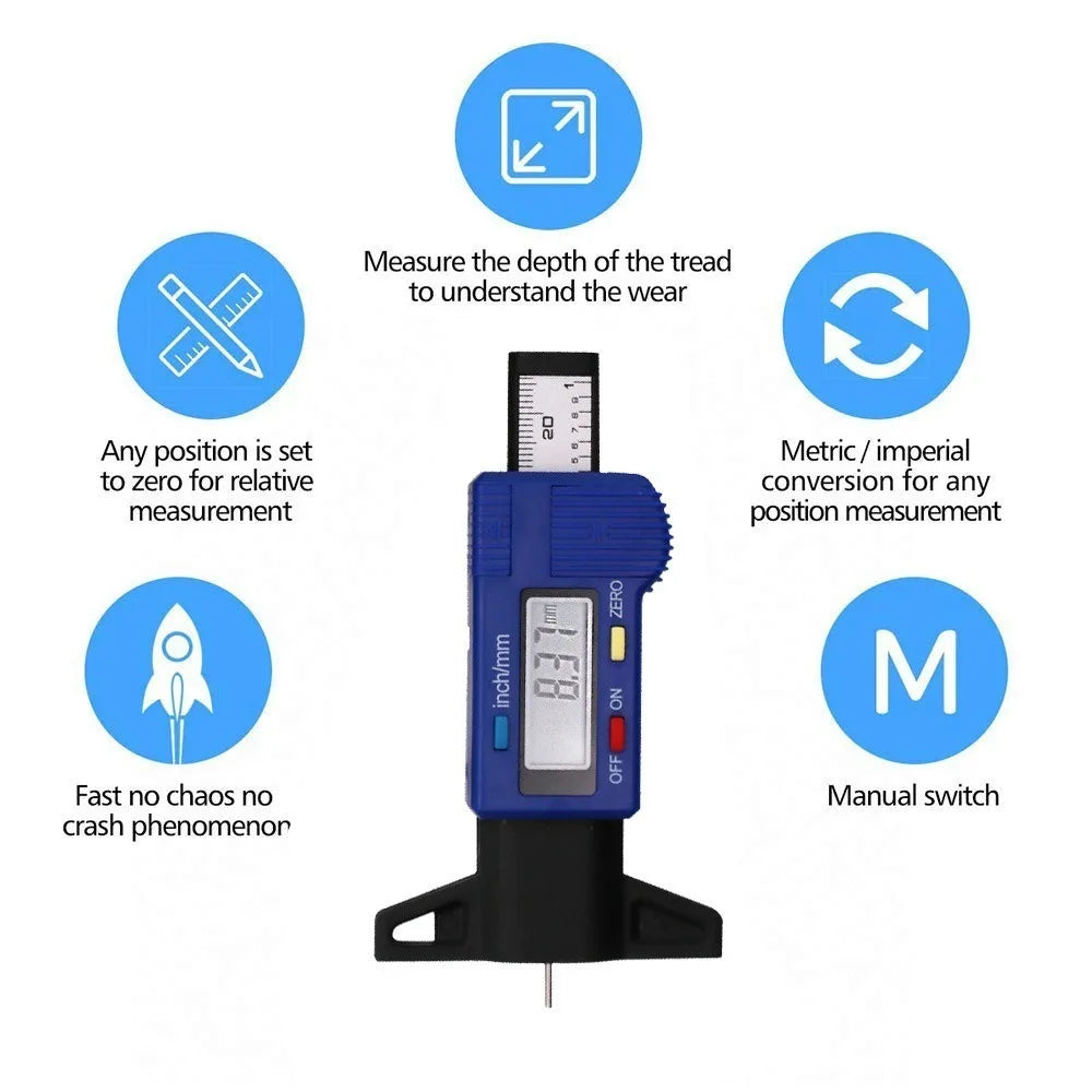 Digital Tyre Tire Measuring Tools Meter Thickness Gauges Tire Wear Detection Depth Gauge Car Tire Tread