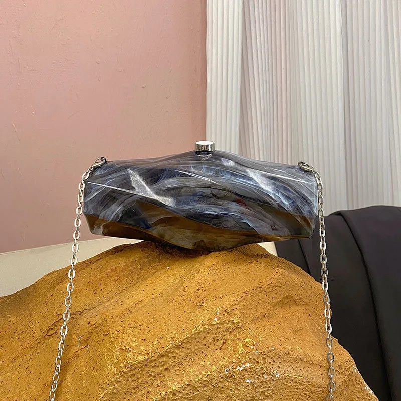 NicheDesignUniqueHigh-End Feel Acrylic Box Bag CasualVersatile Stone Pattern Handheld Crossbody Bag From China Mainland