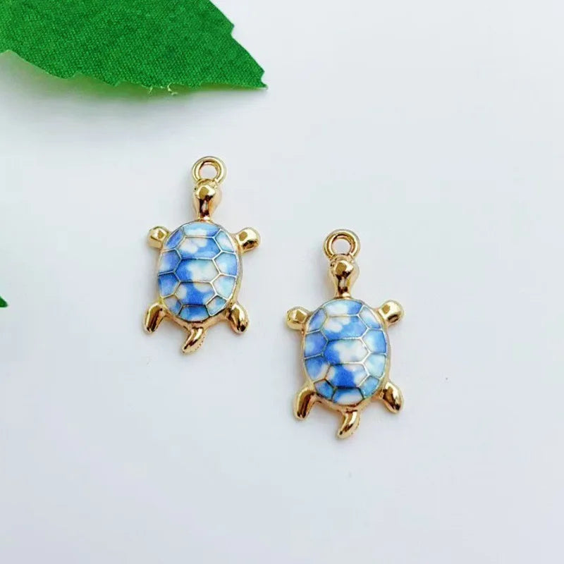16pcs mixed with 16 cute oil drop printed ocean turtle DIY accessories pendant alloy accessories