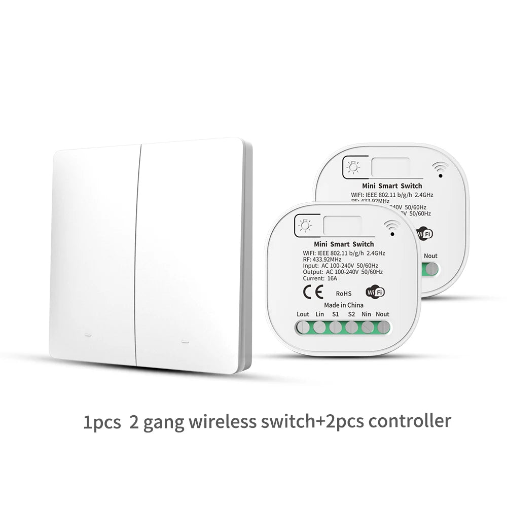 RF433 Self-Powered Wireless Light Switch, Kinetic No Battery,16A Relay, Retrofitting Easy Installation for Home Garage Garden