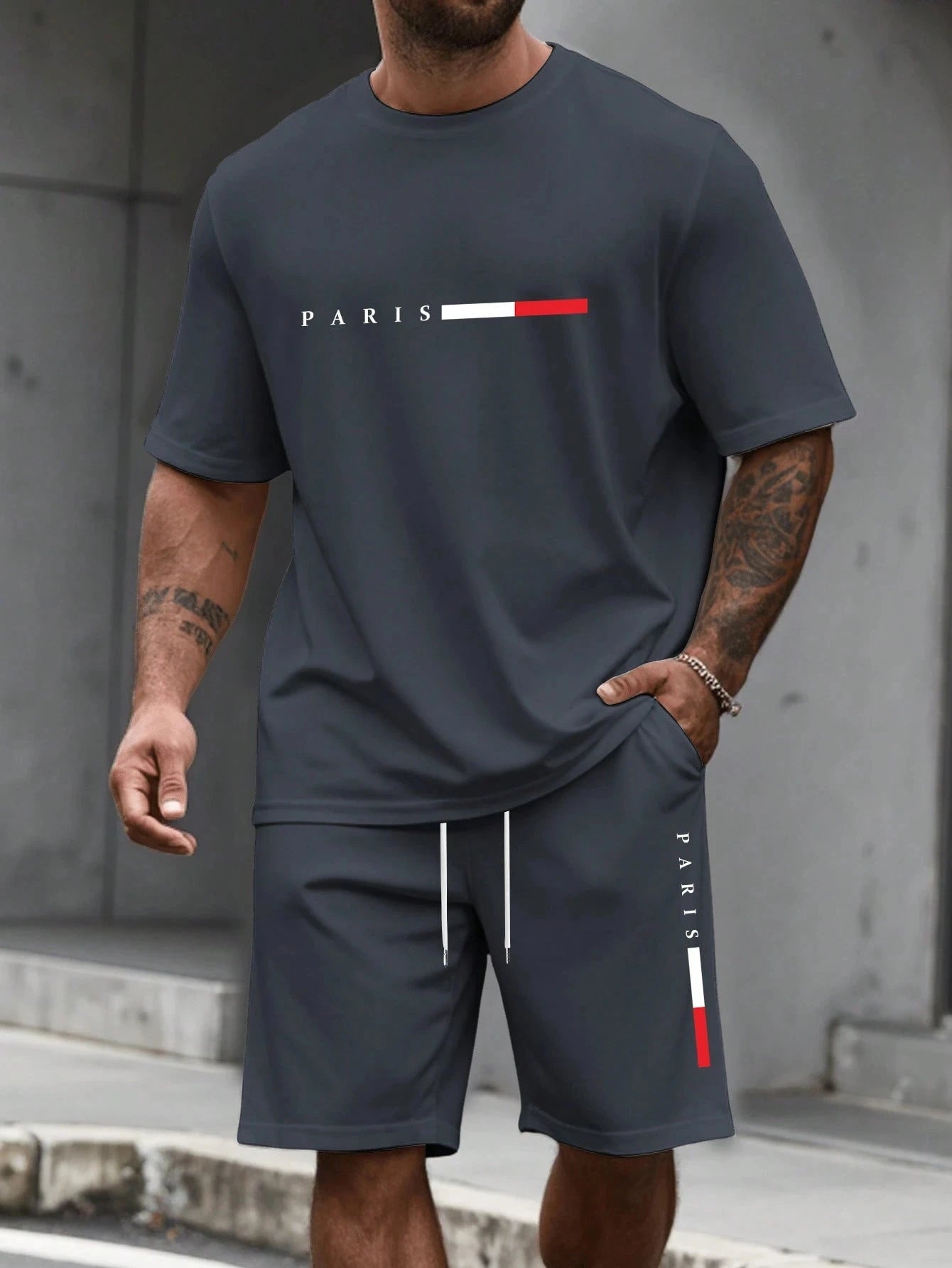 Men's sports two-piece set short sleeved T-shirt and shorts running and fitness sportswear summer promotion latest hot selling