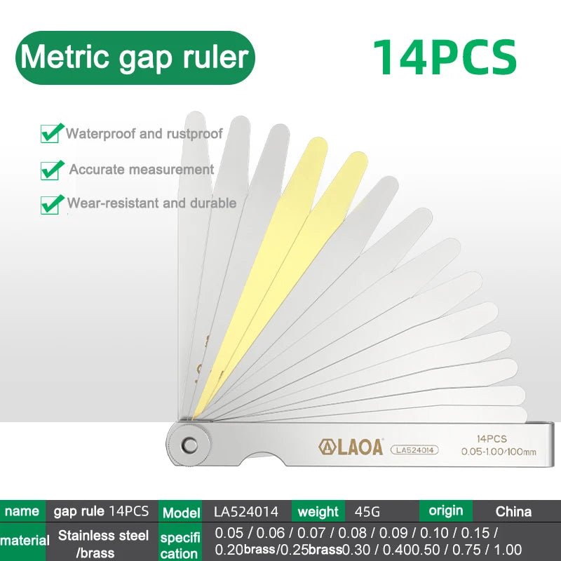 LAOA 14pcFeeler Gauge Metric Size 0.05-1mm Thickness Gauge Set Valves Foliage of Valves Spark Plug Gap For Measurement Probe Gap