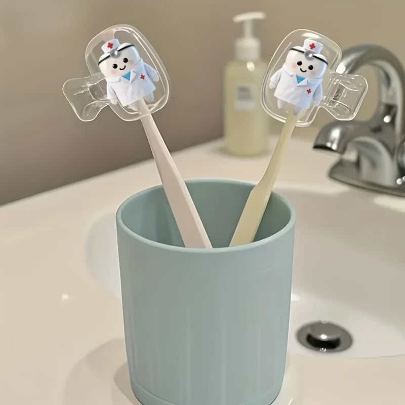 2pcs Cute Dentist-Themed Portable Toothbrush Head Covers Storage Boxes Toothbrush Protective Caps Party Holiday Gift For Friends