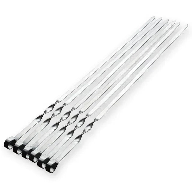 Long Handle BBQ Skewers 55cm Shish Kebab Barbecue Grill Sticks Stainless Steel Wood BBQ Fork Outdoor Daily Cooking Accessories