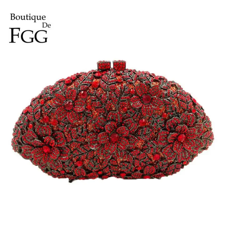 Boutique De FGG (in stock) Dazzling Flower Crystal Clutch Evening Purse Bag Women Formal Dinner Handbag Wedding Bridal Purse
