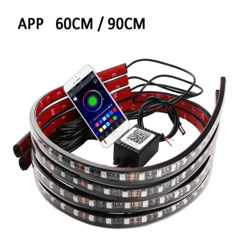 90/120CM Car Flexible Underglow Strip Light LED Underbody Remote APP Control RGB Neon Lights Atmosphere Lamp for Auto Decoration