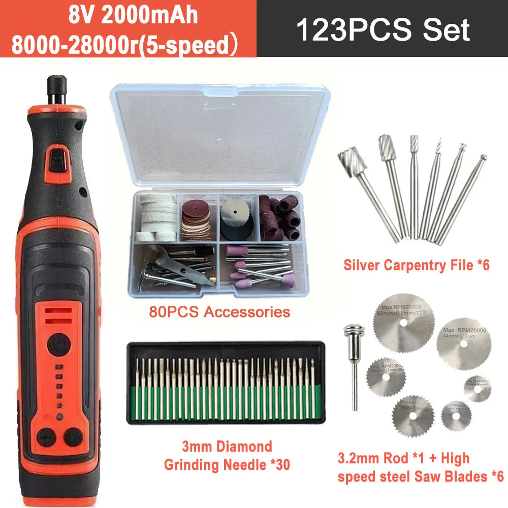 5000-20000r 4.2V Engraver Electric Drill Mini Grinder Engraving Pen Drilling Machine Cordless Rechargeable Micro Rotary Tool Kit