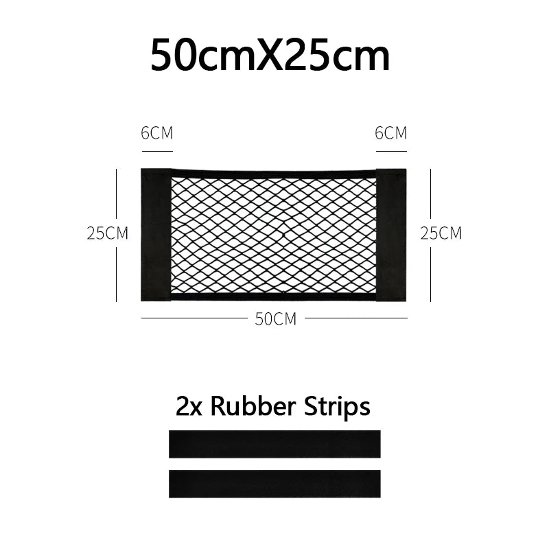 Car Trunk Net Car Double Storage Network Bag Auto Seat Back Fixed Mesh Pocket Universal Car Elastic Velcro Straps Net Organizer