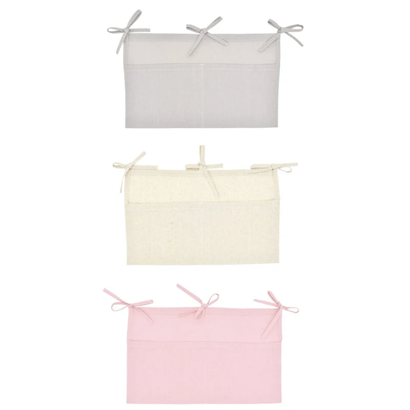 Baby Bedside Hanging Storage Bag Linen 2-Pockets Organizer Bags