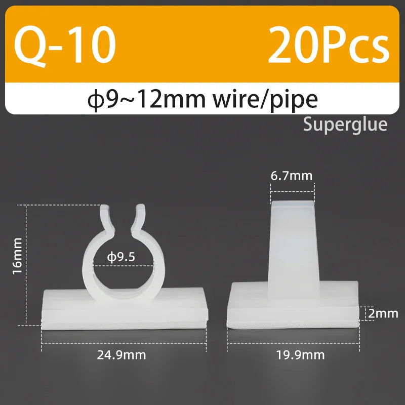 Q-type Cable Clips Holder Self-Adhesive Strong Glue Nylon PA66 Storage Cable Tie Water Pipe Clamp Fixing Seat No Drilling