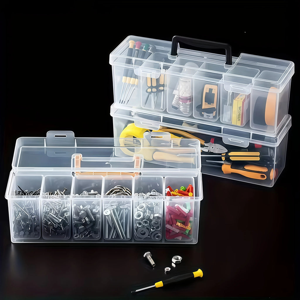 Professional 7-Piece Tool Organizer Set,Transparent Parts Storage with Dividers-Portable Case for Screws,Wrenches & DIY Hardware
