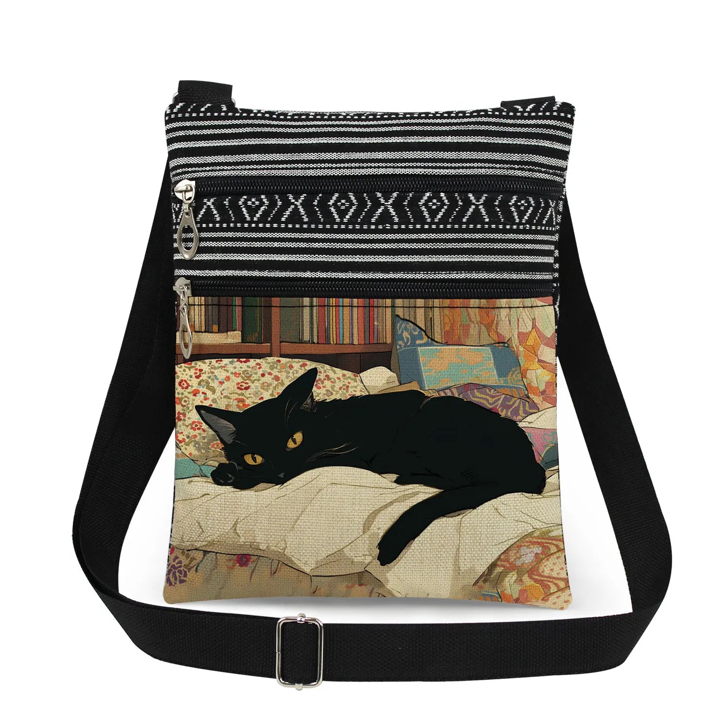 Cute Cartoon Black Cat Print Crossbody Bags Shoulder Bags For Women Daily Travel Portable Small Messenger Bags Catkeeper Gift