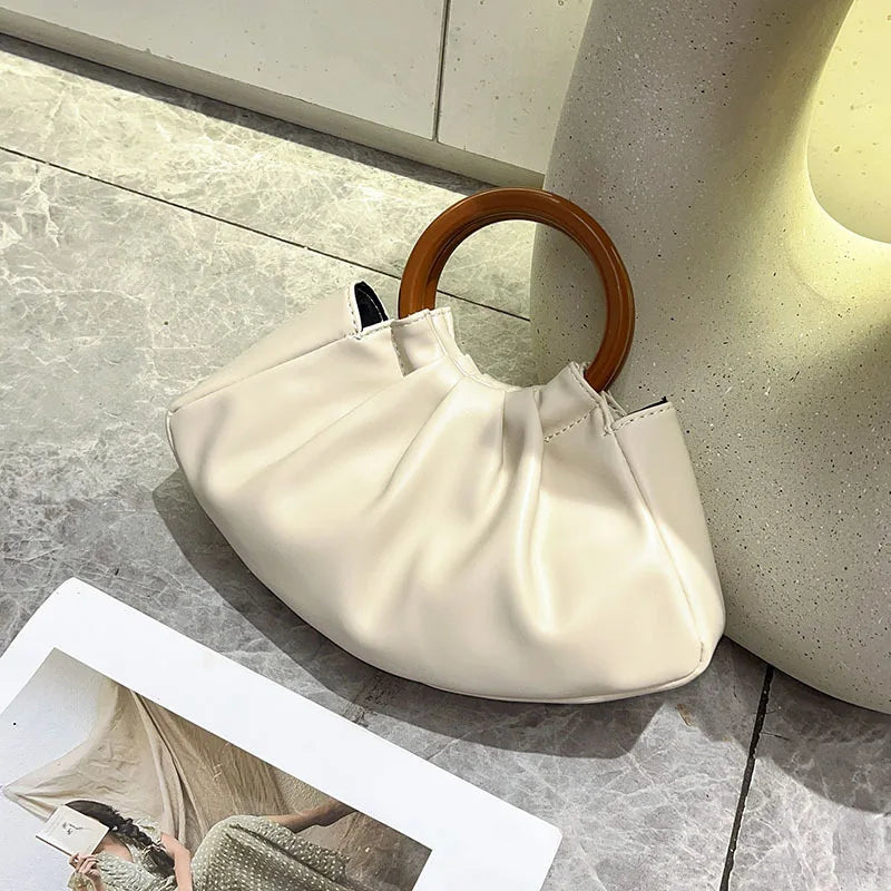 New trendy fashion texture solid color shoulder handbag glossy alligator leather pleated handbag