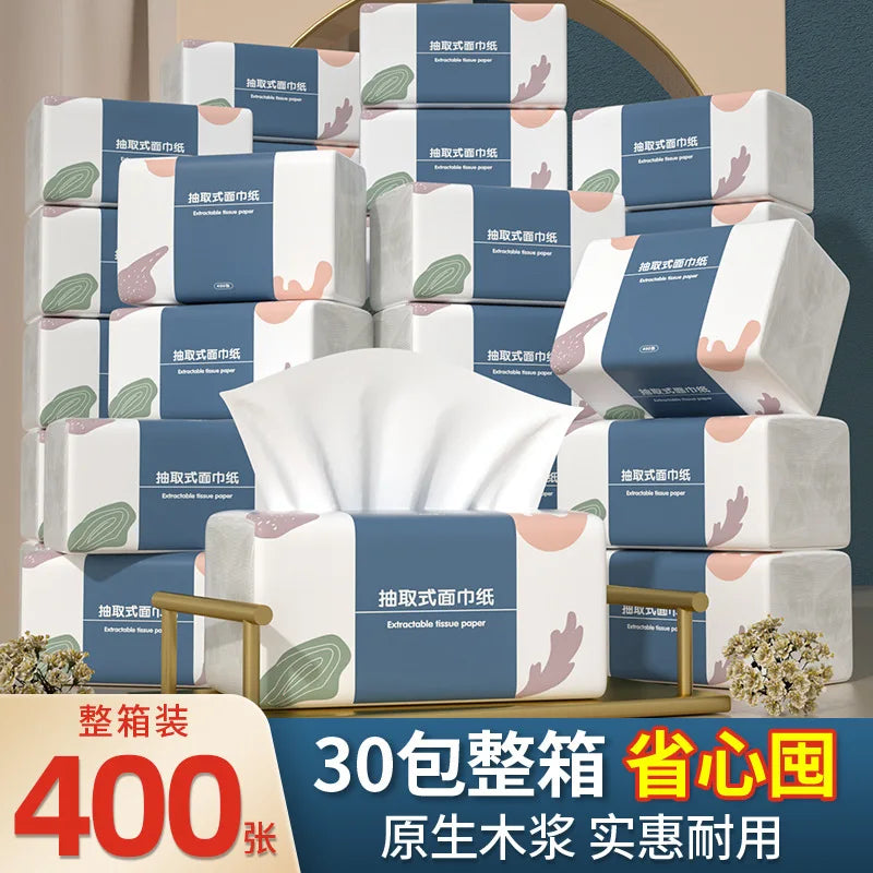 400Tissue Paper Facial Tissue Original Wood Pulp Extractable Hand Wiping Paper Napkin Paper for Car and Home Use Economical Pack