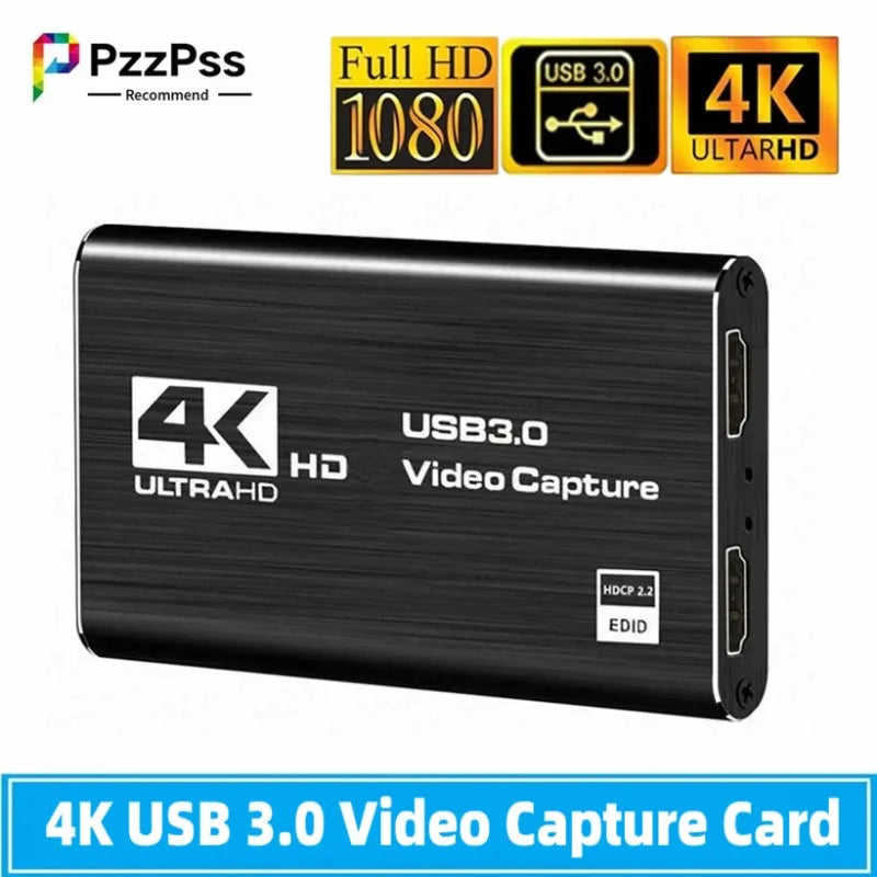4K USB 3.0 Audio Video Capture Card HDMI-compatible 1080P HD Video Recorder Grabber For PC PS4 OBS Game Recording Live Streaming